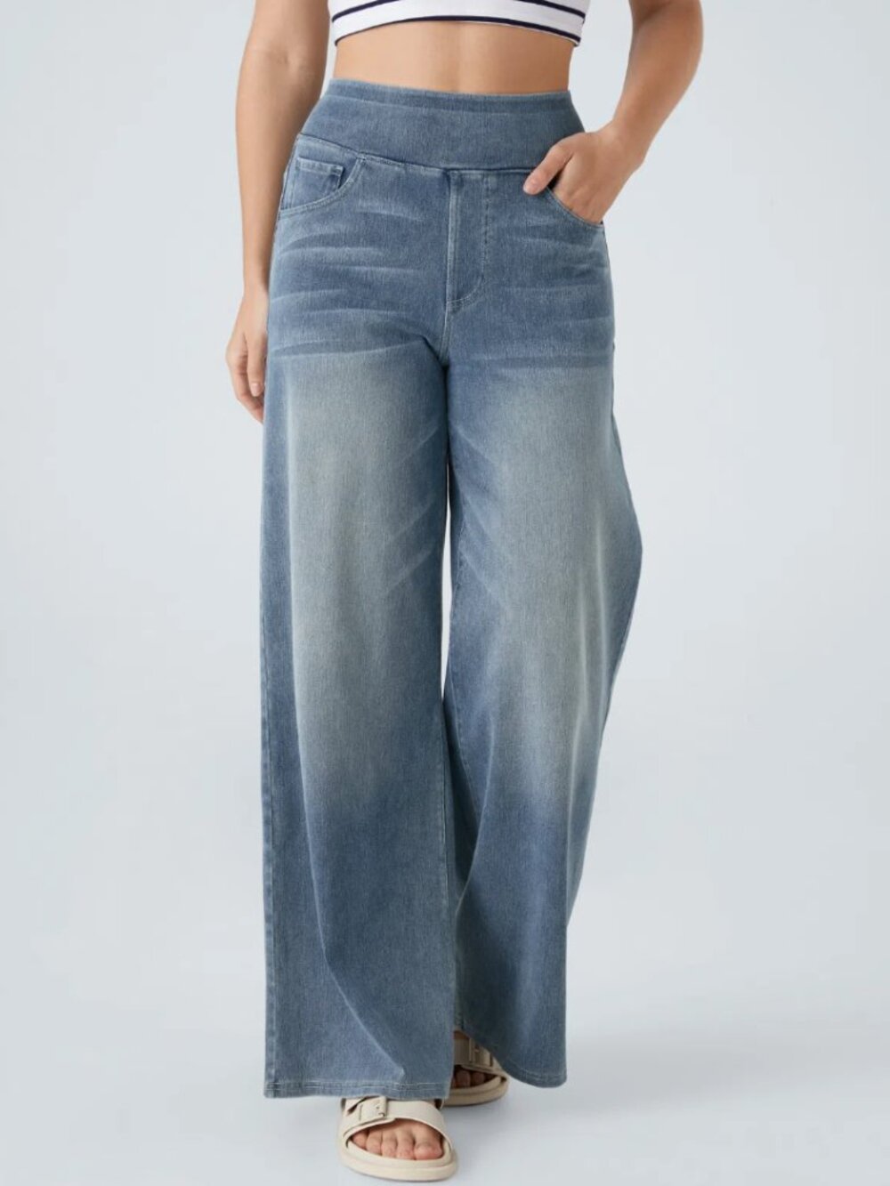 Halara Flex™ Jeans High Waisted Pockets Baggy Wide Leg Washed NWT L